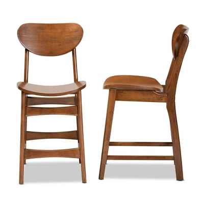 2pc Katya Wood Counter Height Barstool Set Brown - Baxton Studio 4 2pc Katya Wood Counter Height Barstool Set Brown - Baxton Studio - Image 2