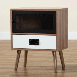 Hubbard Two-Tone Wood And Metal 1 Drawer Nightstand Natural Brown/Black/White - Baxton Studio -Baxton Studio GUEST a9c74d4a ecf7 4a12 9f32 ff3c52912ad0