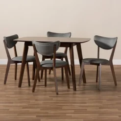 5pc Hadrea Mid Century Modern Walnut Finished Fabric Upholstered Dining Set Dark Gray - Baxton Studio -Baxton Studio GUEST aaafbe5d a366 4cf9 8d27 a51eb633d0af