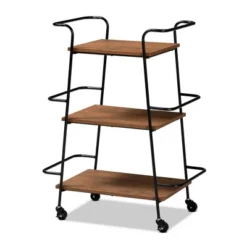 Small Bernard Rustic Industrial Metal And Wood 3 Tier Mobile Wine Bar Cart Black/Walnut - Baxton Studio -Baxton Studio GUEST aad8ced7 2eef 48ae 8fd5 fe2d0c700e29
