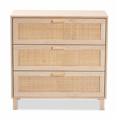 Sebille Wood With Natural Rattan 3 Drawer Storage Chest Light Brown - Baxton Studio 4 Sebille Wood With Natural Rattan 3 Drawer Storage Chest Light Brown - Baxton Studio - Image 2