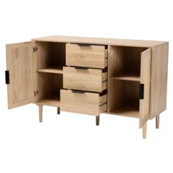 Harrison Wood And Rattan 3 Drawer Sideboard Dining Cabinet Natural Brown/Black - Baxton Studio -Baxton Studio GUEST ac3d727c 3ac4 4820 b93b 96dd9ed99d2b