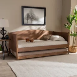 Twin Veles Wood Daybed With Trundle Ash Walnut - Baxton Studio -Baxton Studio GUEST ac9da570 d3d6 4e00 8722 db41ca1b212b