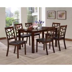 7pc Mozaika Wood And Leather Contemporary Dining Set Black - Baxton Studio