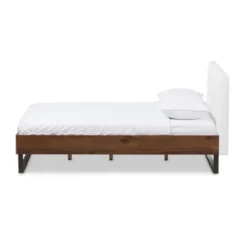 King Mitchell Rustic Industrial Walnut Wood And Faux Leather Metal Platform Bed White - Baxton Studio -Baxton Studio GUEST acf24ac4 b085 4aa3 995b 8f462da80fba