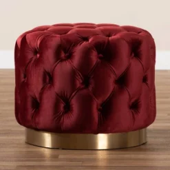 Valeria Velvet Button Tufted Ottoman Burgundy Heather - Baxton Studio -Baxton Studio GUEST ad592e44 c600 47e1 8e52 031693b23971