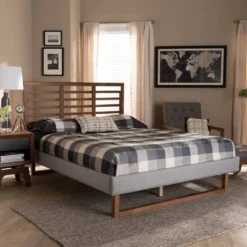 Queen Luciana Fabric Upholstered Wood Platform Bed Light Gray/Ash Walnut - Baxton Studio 13 Queen Luciana Fabric Upholstered Wood Platform Bed Light Gray/Ash Walnut - Baxton Studio -Baxton Studio GUEST ad8c6aa5 159a 48a2 bdf9 8c2166483824