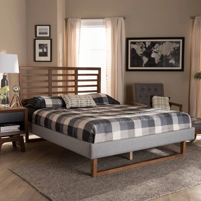 Queen Luciana Fabric Upholstered Wood Platform Bed Light Gray/Ash Walnut - Baxton Studio 7 Queen Luciana Fabric Upholstered Wood Platform Bed Light Gray/Ash Walnut - Baxton Studio - Image 5