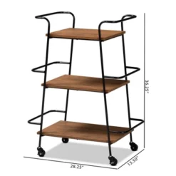 Small Bernard Rustic Industrial Metal And Wood 3 Tier Mobile Wine Bar Cart Black/Walnut - Baxton Studio -Baxton Studio GUEST ad9acae4 0fdb 4ded 9dfe 4f5756c1657b