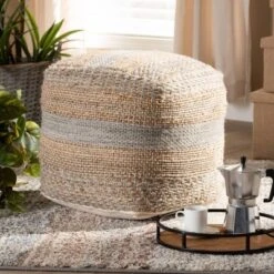 Grange Handwoven Hemp Moroccan Inspired Pouf Ottoman Natural/Gray - Baxton Studio -Baxton Studio GUEST addfe58c 93e4 410c bcd5 b2872429a21f