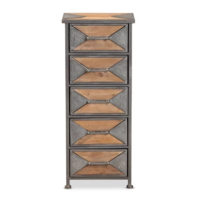 Laurel Wood 5 Drawer Cabinet Gray/Brown - Baxton Studio 4 Laurel Wood 5 Drawer Cabinet Gray/Brown - Baxton Studio - Image 2