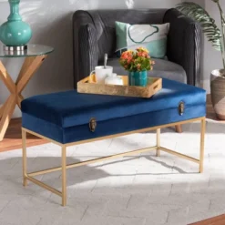 Aliana Metal Large Ottoman Navy Blue/Gold - Baxton Studio -Baxton Studio GUEST adf892ed 34a2 4e37 b9c8 30a012d094b4