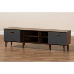 Moina Two-Tone Wood TV Stand For TVs Up To 70" Walnut/Gray - Baxton Studio -Baxton Studio GUEST ae08c304 40d6 4d5a 9e17 97d2abba0ba4