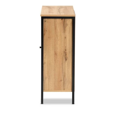 Vander Wood And Metal 1 Door Shoe Storage Cabinet Oak Brown/Black - Baxton Studio 4 Vander Wood And Metal 1 Door Shoe Storage Cabinet Oak Brown/Black - Baxton Studio - Image 2
