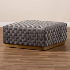 Noah Velvet Fabric Upholstered Square Cocktail Ottoman Gray/Gold - Baxton Studio -Baxton Studio GUEST aed96c9b 067f 43a4 9efa bd2bba3469b3