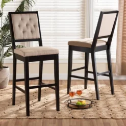 2pc Gideon Fabric Upholstered And Wood Barstool Set Sand/Dark Brown - Baxton Studio -Baxton Studio GUEST af1231df 0a3d 4aea 9631 8f1d9216de27