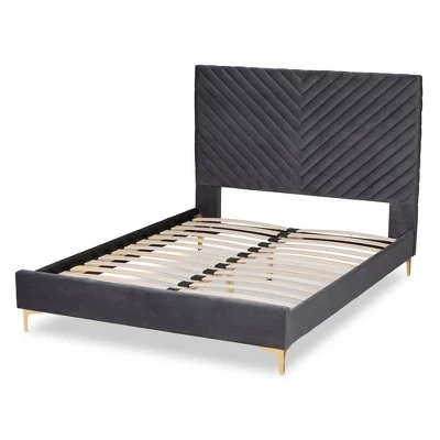 Fabrico Velvet Fabric Upholstered And Metal Platform Bed - Baxton Studio 5 Fabrico Velvet Fabric Upholstered And Metal Platform Bed - Baxton Studio - Image 3