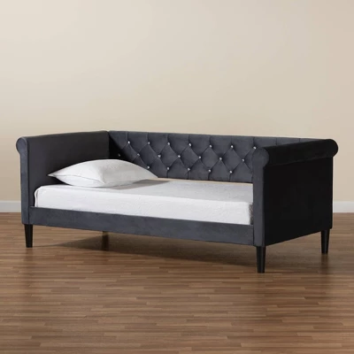 Cora Velvet Fabric Upholstered And Wood Daybed - Baxton Studio 9 Cora Velvet Fabric Upholstered And Wood Daybed - Baxton Studio - Image 7