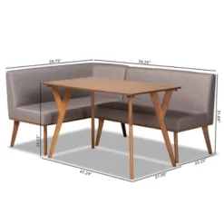 3pc Odessa Mid-Century Modern Fabric Upholstered Wood Dining Nook Set Walnut/Brown/Gray - Baxton Studio -Baxton Studio GUEST afe766e3 aead 4a1c ba57 8ef27b50642d