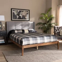 King Edmond Fabric Upholstered Wood Platform Bed Gray/Ash Walnut - Baxton Studio 12 King Edmond Fabric Upholstered Wood Platform Bed Gray/Ash Walnut - Baxton Studio -Baxton Studio GUEST b19bb230 1a90 404e 8a9d e3ece8fca613
