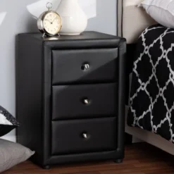 Tessa Faux Leather Upholstered 3 Drawer Nightstand Black - Baxton Studio 14 Tessa Faux Leather Upholstered 3 Drawer Nightstand Black - Baxton Studio -Baxton Studio GUEST b23e77ff 8ff7 4dd3 ad3b 6ce184d9ddd0
