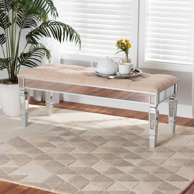 Hedia Fabric Upholstered And Wood Accent Bench - Baxton Studio 3 Hedia Fabric Upholstered And Wood Accent Bench - Baxton Studio