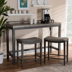 3pc Noll Upholstered Metal Counter Height Dining Set Gray - Baxton Studio -Baxton Studio GUEST b24ddeaa 6975 4520 8f32 a4bd66a6f9a1