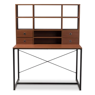 Edwin Rustic Industrial Style Wood And Metal 2 In 1 Bookcase Writing Desk Brown/Black - Baxton Studio 3 Edwin Rustic Industrial Style Wood And Metal 2 In 1 Bookcase Writing Desk Brown/Black - Baxton Studio