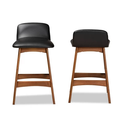 2pc Darrin Faux Leather And Wood Counter Height Barstools Black/Walnut/Brown - Baxton Studio 3 2pc Darrin Faux Leather And Wood Counter Height Barstools Black/Walnut/Brown - Baxton Studio