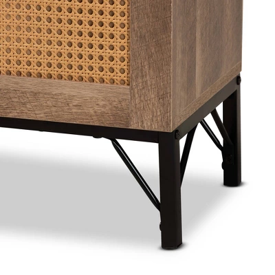 Veanna Bohemian Natural Wood And Metal 2 Door Synthetic Rattan TV Stand For TVs Up To 40" Brown/Black - Baxton Studio 7 Veanna Bohemian Natural Wood And Metal 2 Door Synthetic Rattan TV Stand For TVs Up To 40" Brown/Black - Baxton Studio - Image 5