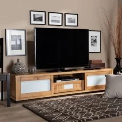 Gerhardine Wood 1 Drawer TV Stand For TVs Up To 65" Oak Brown/Black - Baxton Studio -Baxton Studio GUEST b2fd6a34 6d19 43c7 8428 b215be0274c7
