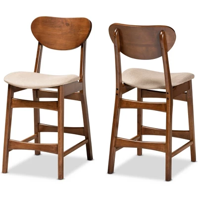 2pc Katya Fabric Upholstered And Wood Counter Height Barstool Set - Baxton Studio 10 2pc Katya Fabric Upholstered And Wood Counter Height Barstool Set - Baxton Studio - Image 8