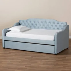 Twin Freda Velvet Tufted Daybed With Trundle Light Blue - Baxton Studio -Baxton Studio GUEST b3a72681 5e70 4440 905d 889c1883c98e