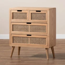 Alina Wood And Rattan 4 Drawer Accent Chest Oak - Baxton Studio -Baxton Studio GUEST b41d9f20 36ce 4f11 aaa1 4780f632af91