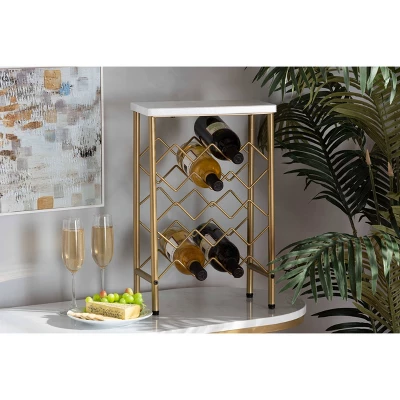 Ramona Metal Wine Rack With Faux Marble Tabletop Gold - Baxton Studio 6 Ramona Metal Wine Rack With Faux Marble Tabletop Gold - Baxton Studio - Image 4