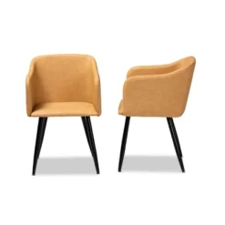 2pc Eris Tan Leather Upholstered And Metal Dining Chairs Black/Tan - Baxton Studio -Baxton Studio GUEST b505eb72 a16b 4c20 8cb9 c1c43903551b