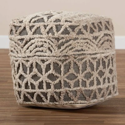 Avery Handwoven Cotton Pouf Ottoman Beige/Brown - Baxton Studio 5 Avery Handwoven Cotton Pouf Ottoman Beige/Brown - Baxton Studio - Image 3