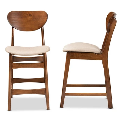 2pc Katya Fabric Upholstered And Wood Counter Height Barstool Set - Baxton Studio 4 2pc Katya Fabric Upholstered And Wood Counter Height Barstool Set - Baxton Studio - Image 2