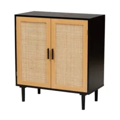 Maureen Wood And Rattan 2 Door Storage Cabinet Espresso/Natural Brown - Baxton Studio