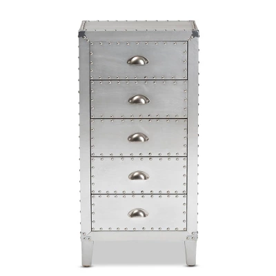 Carrel Metal 5 Drawer Accent Chest Silver - Baxton Studio 4 Carrel Metal 5 Drawer Accent Chest Silver - Baxton Studio - Image 2