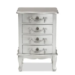 Callen Brushed Wood 4 Drawer Nightstand Silver - Baxton Studio -Baxton Studio GUEST b60b7f2f a5d8 428e a323 a6acf082cdc3