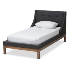 Louvain Modern And Contemporary Fabric Upholstered Walnut - Finished Platform Bed Dark Gray - Baxton Studio -Baxton Studio GUEST b625c13e 4e70 460e aa1c 11f16be77a26