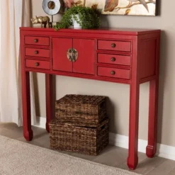 Melodie 6 Drawer Console Table Red - Baxton Studio -Baxton Studio GUEST b6360240 1367 4d31 8080 792702315436