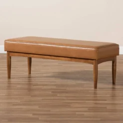 Arvid Mid-Century Faux Leather Upholstered Wood Dining Bench Walnut/Brown - Baxton Studio 11 Arvid Mid-Century Faux Leather Upholstered Wood Dining Bench Walnut/Brown - Baxton Studio -Baxton Studio GUEST b673ae3c 0034 4029 9a7e e47f94a1b30b