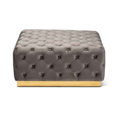 Verene Velvet Upholstered Square Cocktail Ottoman Gray/Gold - Baxton Studio 3 Verene Velvet Upholstered Square Cocktail Ottoman Gray/Gold - Baxton Studio