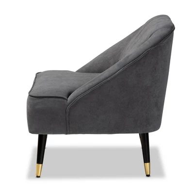 Ellard Velvet Fabric Upholstered Two-Tone Wood Accent Chair Gray/Dark Brown - Baxton Studio 6 Ellard Velvet Fabric Upholstered Two-Tone Wood Accent Chair Gray/Dark Brown - Baxton Studio - Image 4