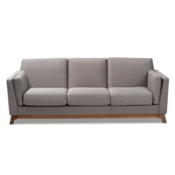 Baxton Studio Sava Fabric Upholstered Walnut Wood 3 Seater Sofa Gray - BaxtonStudio -Baxton Studio GUEST b78dc40e 8de6 4711 966b c05170d56322