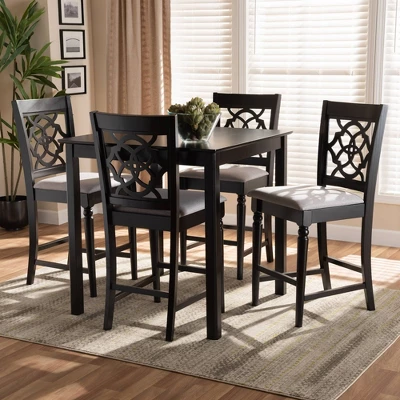 5pc Arden Upholstered Wood Pub Counter Height Dining Set Gray/Espresso - Baxton Studio 3 5pc Arden Upholstered Wood Pub Counter Height Dining Set Gray/Espresso - Baxton Studio