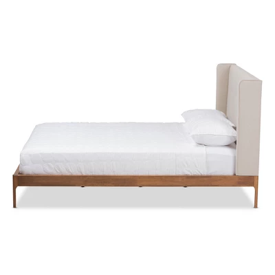 Brooklyn Mid Century Modern Walnut Wood Fabric Upholstered Platform Bed Beige - Baxton Studio 3 Brooklyn Mid Century Modern Walnut Wood Fabric Upholstered Platform Bed Beige - Baxton Studio