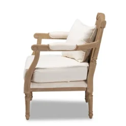 Clemence Upholstered Whitewashed Wood Accent Chair Ivory/Oak - Baxton Studio -Baxton Studio GUEST b9292bad 84bd 41e7 8d18 933ae02bd184